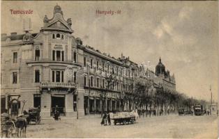 Temesvár, Timisoara; Hunyadi út, villamos, Délvidéki kaszinó / street view, tram, casino