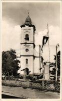 1943 Margitta, Marghita; Római katolikus templom, országzászló / Biserica / church, Hungarian flag (EK)
