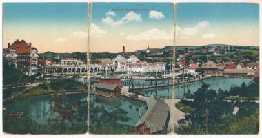 1917 Vízaknasósgyógyfürdő, Salzburg, Ocna Sibiului; fürdő. 3-részes kinyitható panorámalap / spa. 3-tiled folding panoramacard (hajtásnál szakadt / bent til broken)