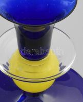 Eredeti art deco többszínű üveg gyertyatartó pár. Jelzés nélkül, hibátlan, m: 13 cm