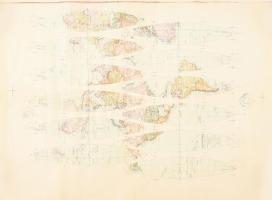 cca 1920 Magyar Földrajzi Intézet földgömbjének darabjai egy nagy íven 47x62 cm