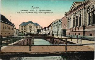 1911 Fogaras, Fagaras; Zeyk utca, M. kir. állami főgimnázium. Thierfeld Dávid kiadása / Zeyk-Gasse mit dem k. ung. Staatsobergymnasium / street view, grammar school (EB)