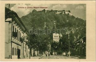 Barcarozsnyó, Rozsnyó, Rosenau, Rasnov; Templom utca és vár / Kirchengasse und Burg. A Marzell 1938. / church, street, castle