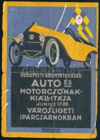 cca 1920-1930 Budapesti Árumintavásár auto és motorcsónak kiállítása, szórólap art deco illusztrációval, hajtott, kissé sérült, 12,5x8,5 cm