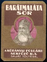 cca 1920-1930 Kőbányai Polgári Serfőző Rt. Barátmaláta sör, dekoratív címke, 9,5x7 cm