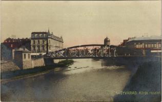 Nagyvárad, Oradea; Körös részlet, zsinagóga, Gazdasági Iparbank. Kapható Vidor Manónál / Cris riverside, synagogue, bank (fl)