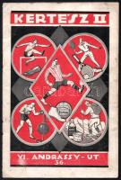 cca 1926 Kertész II. (Bp. VI., Andrássy út 36.) futball- és sportfelszerelések üzletének képes katalógusa / árjegyzéke. Bp., Arany János-ny., 16 p. Tűzött papírkötés, kissé viseltes borítóval.