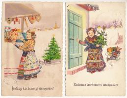 2 db RÉGI karácsonyi üdvözlő képeslap vegyes minőségben / 2 pre-1945 Christmas greeting postcards in mixed quality