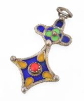 Ezüst(Ag) zománcozott medál, jelzett, h: 4 cm, bruttó: 2,5 g