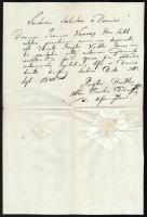 1848 Buda, egyházi házassági engedély, papírfelzetes viaszpecséttel