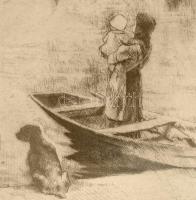 Szőnyi István (1894-1960) Csónakban rézkarc, papír, jelzés nélkül, 23x31 cm üvegezett keretben