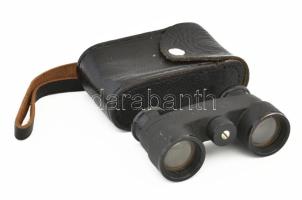 Gamma színházi távcső, jelzéssel, kopással, bőr tokjában, h: 9 cm