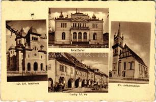 Beszterce, Bistritz, Bistrita; Görögkeleti és evangélikus templom, Horthy Miklós tér / Orthodox and Lutheran churches, square (EK)