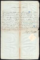 1851 Budaújlak (Neobuda,Újlak), házassági engedély, a buda-újlaki plébános, Eberling József (1810-1886) aláírásával, papírfelzetes viaszpecséttel.