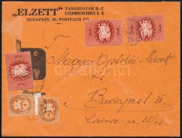 1946 (9. díjszabás) Budapest helyi levél 5 db bélyeggel, a hátoldalon 10 db bélyegzés nélküli bélyeg felragasztva