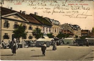 1912 Lugos, Lugoj; Izabella tér, Városháza, piac, Sternlicht Manó (ezelőtt Winetz Isidor) bútorcsarnoka és varrógép raktára / square, town hall, market, shops, furniture store (EB)