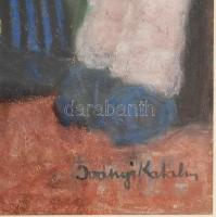 Iványi Katalin (1924-2009): Kék ház előtt. Pasztell, papír, jelzett 35x24 cm Keretben