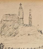 Gulácsy Lajos (1882-1932): Mesetá.j Ceruza, papír, jelzett: L. de Gulácsy. 8x13 cm. Üvegezett keretb...