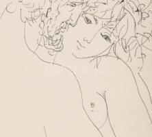 Reich Károly (1922-1986): Szerelmesek. Toll, papír, jelzett, Reich Károly autográf ajándékozási sora...