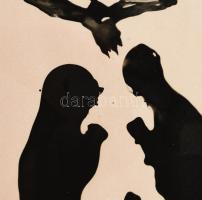 Drégely László (1932 - 1990): Család 1981. Tus, papír. Jelzett. 28x19 cm Keretben