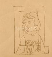 Bálint Endre (1914 - 1986): Kitekintés. Ceruza, papír. Jelzés nélkül. Proveniencia: Ury Ibolya (1924...