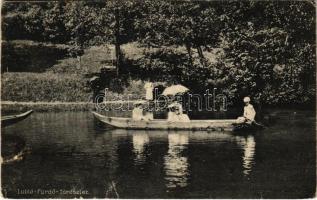 1912 Lublófüred, Lubló-fürdő, Kúpele Lubovna (Ólubló, Stará Lubovna); Tó részlet csónakázókkal / lake, rowing boat (lyuk / pinhole)