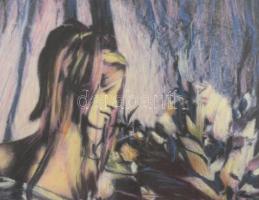 Molnár Zoltán (1937-2001): Életkép (Lány csokorral). Akvarell, selyem, jelzett, üvegezett fa keretbe...