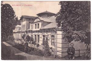 1909 Szliács, Sliac; Fürdőház. Kerekes Miklós kiadása / spa, bath (ázott / wet damage)