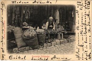 1903 Bosnischer Fellhändler / Bosnyák szőrmekereskedő / Bosnian fur vendor, folklore + "K.u.k. Milit. Post V. Zenica" (EK)