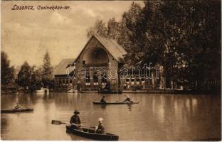 1911 Losonc, Lucenec; Csónakázó tér és tó / rowing boats, lake (ázott sarkak / wet corners)