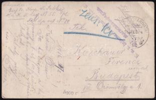 1916 K.u.k. Infanterieregiment V. század vezérkara, postázott fotólap, felültén törésnyomok, 9×14 cm