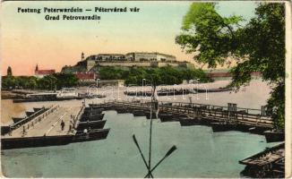 Újvidék, Novi Sad; Pétervárad vár, nyitott pontonhíd elhaladó "ALADÁR" gőzhajóval. Milan Ivkovic kiadása / Grad Petrovaradin / Festung Peterwardein / castle, opened pontoon bridge, steamship (ragasztónyom / glue marks)