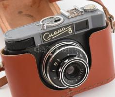 Lomo Smena 8 szovjet fényképezőgép, Lomo T-43 4/40 objektívvel, eredeti bőr tokjában Filmtekercselő ...