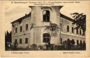 Zboró, Zborov; Rákóczi kastély. 30. Sáros vármegyei harcterek 1914-15. D.K.F.E. 1916. Fritz Antal kiadása / Rákóczi Kastell. Kriegsschaupatz vom Comitat Sáros / castle (ázott / wet damage)