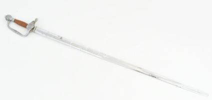 Díszkard XX. sz eleje. Markolattal 82,5 cm hosszú. szélesség 20 mm, pengevég 13 mm.