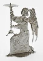 Angyal motívumos régi ón gyertyatartó, jelzésekkel, szép állapotban, m: 21 cm