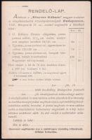 A Könyves Kálmán magyar irodalmi és könyvkereskedési részvénytársaság rendelőlapja, 14×9 cm