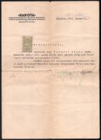 1943 A Hangya Szövetkezet által kiállított bizonyítvány , okmánybélyeggel