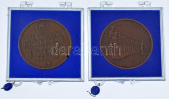 1981. "A Magyar Éremgyűjtők Egyesülete / Négyszázötven éve világít a pápai Schola fénye" bronz emlékérem plombált, sérült "ÁPV" tokban (42,5mm) + 1983. " ,,Miénk az élet tavasza" - Juhász Gyula / 75 éves a Szakszervezetek Szegedi Általános Munkáskórusa" bronz emlékérem plombált, sérült "ÁPV" tokban (42,5mm) T:UNC