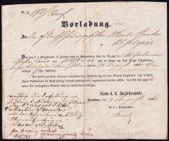 1860 Zombor, Bács-Bodrog vármegye, idézés a polgármester aláírásával