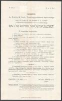 1914 Csíksomlyó, Meghívó az Erdélyi R. Kath. Tanítóegyesületek Szövetsége XIV. évi közgyűlésére, bélyegzővel, 2f bélyeggel + "Tárgysorozat" külön lapon (a programpontok között Dr. Cholnoky Jenő előadása)