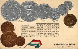 Niederländisch Indien / Dutch East Indies - set of coins and flag. M. H. Berlin-Schbg. Emb. litho (lyukak / pinholes)