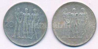 Csehszlovákia 1933-1934. 20K Ag "Ipar, mezőgazdaság, üzlet" (2xklf) T:XF patina Czechoslov...
