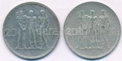 Csehszlovákia 1933-1934. 20K Ag "Ipar, mezőgazdaság, üzlet" (2xklf) T:XF patina Czechoslov...