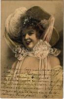 Lady art postcard. litho (fl)