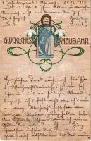 1904 Glückliches Neujahr / New Year greeting art postcard. Art Nouveau, Emb. litho (b)