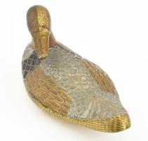 Réz kacsa, tűzzománc mintával, kopott, jelzés nélkül, h: 27,5 cm, m: 12 cm