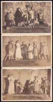 1932 Torda (Turda), Református nőegyleti bál, erdélyi arisztokrata amatőr színjátszók előadása, Szilágyi Erzsébet c. darab bemutatója, 3 db fotó (Szilágyi Erzsébet, Perényiné, Bethlen Zsófia), a hátoldalon feliratozott, pecséttel jelzett, 14x9 cm