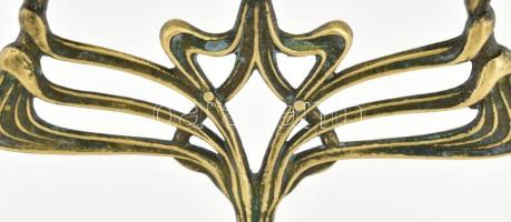 Szecessziós háromágú gyertyatartó, bronz, jelzés nélkül, m: 23 cm