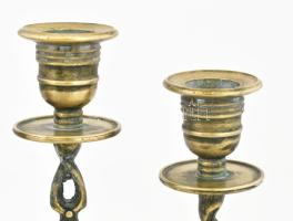 Szecessziós háromágú gyertyatartó, bronz, jelzés nélkül, m: 23 cm